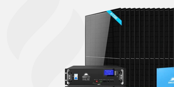 Sungoldpower off-grid solar kit with 415W panels, lithium batteries, inverter, and charge controller.