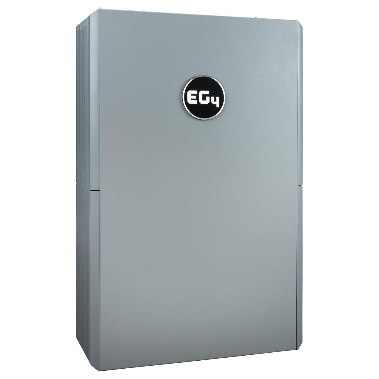 The silver-gray EG4 PowerPro is a large, rectangular battery storage unit with the black-and-white EG4 logo centered on the front, ideal as a residential energy storage solution for home use.