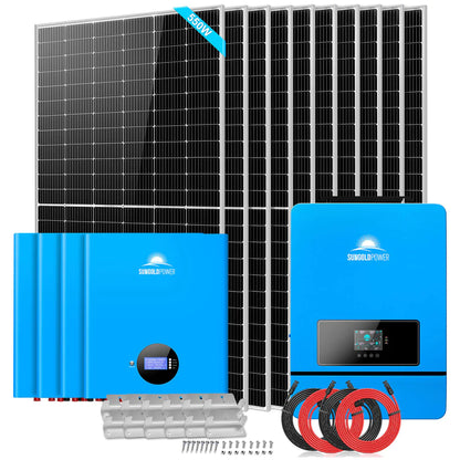 SUNGOLD POWER OFF GRID 10,000W SOLAR KIT 48VDC 120V/240V SOLAR INVERTER 10 X 550 WATTS SOLAR PANELS 4 X 5.12KWH POWERWALL LITHIUM BATTERY SGM-10K20