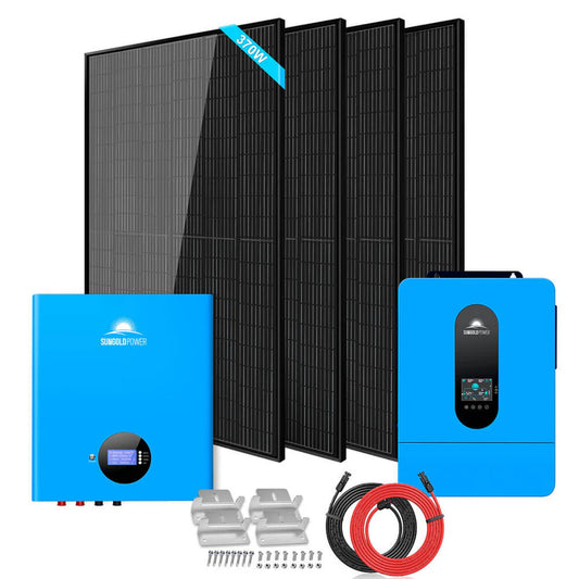 SUNGOLD POWER 6,500W OFF-GRID SOLAR KIT 48VDC 120VAC 5.12KWH POWERWALL LITHIUM BATTERY 4 X 370 WATTS SOLAR PANELS SGM-655M