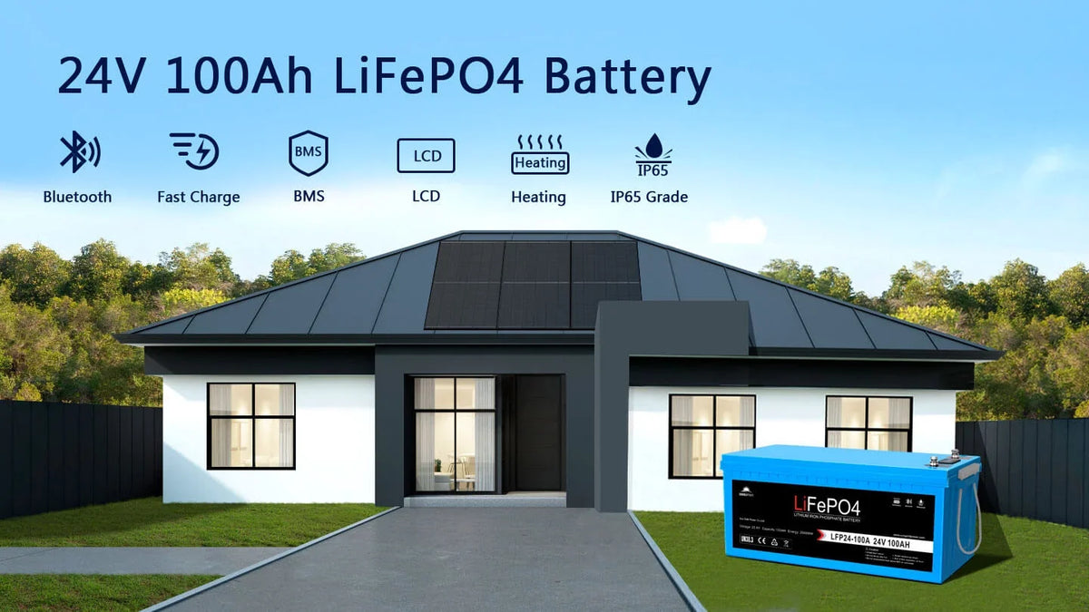 Sungold Power 24V 100Ah LiFePO4 Deep‑Cycle Lithium Battery with Bluetooth, Self‑Heating & IP65