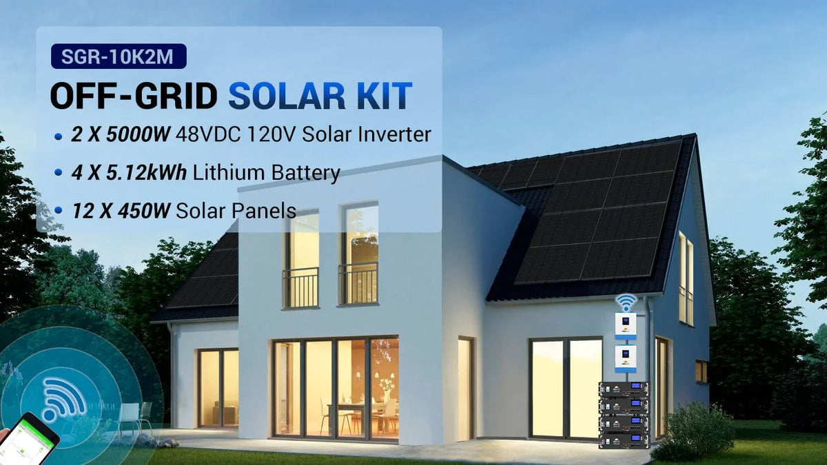 Sungold Power Off‑Grid 10,000W Solar Kit 48VDC 120V/240V Output | LiFePO4 20.48 kWh Battery & 12×450W Panels (SGR‑10K2M)