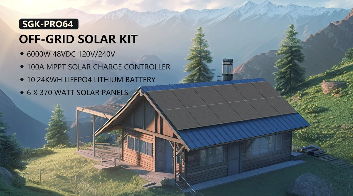 Sungold Power Off‑Grid 6,000W Solar Kit 48VDC 120V/240V Inverter | LiFePO4 10.24 kWh Battery & 6×370W Solar Panels (SGK‑PRO64)