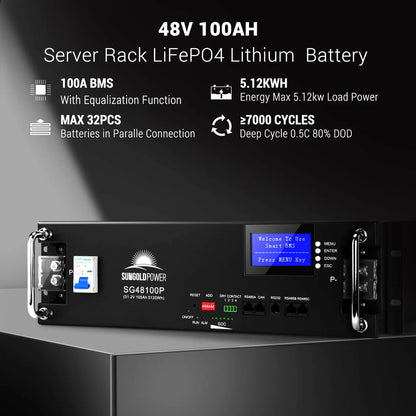 SungoldPower 15.2KW Hybrid Solar Kit 48V Split Phase 30.72kWh Lithium Battery 32 x 415 Watt Solar Panel SGH-7.6DN6E