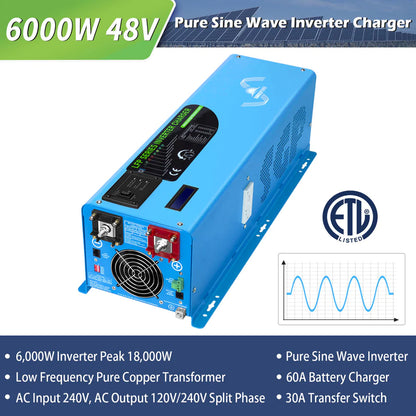 SUNGOLD POWER 6000W DC 48V SPLIT PHASE PURE SINE WAVE INVERTER WITH CHARGER UL1741 STANDARD