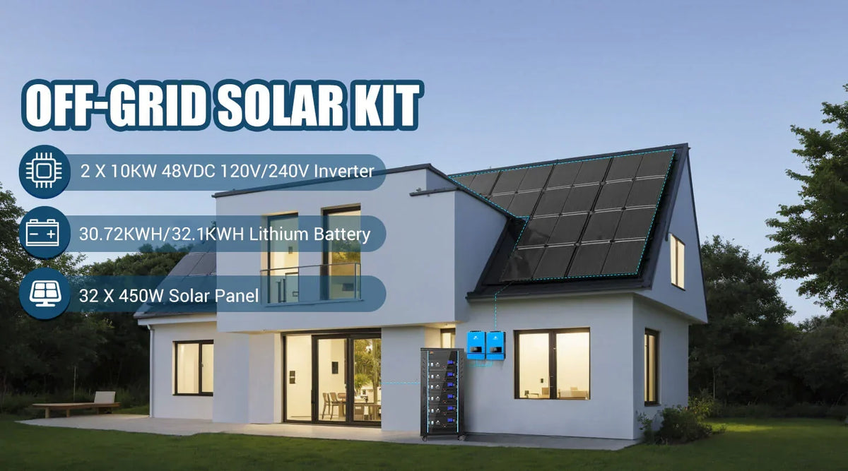 SUNGOLD POWER 20kW Off Grid Solar Kit 48VDC LiFePO4 30.72kWh Lithium Battery 32 x 450 Watts Solar Panels SGR-20K30E
