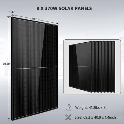 SUNGOLD POWER 6000W OFF-GRID SOLAR KIT 48VDC 120V/240V LIFEPO4 10.48KWH SERVER RACK LITHIUM BATTERY 8 X 370 WATTS SOLAR PANELS SGR-6KL48C