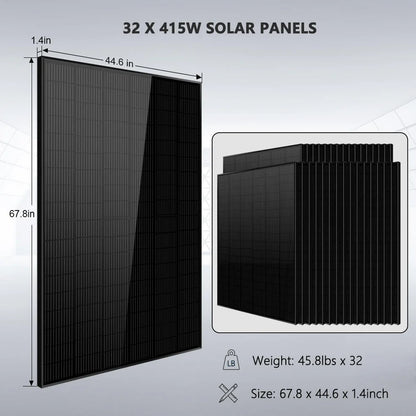 SungoldPower 15.2KW Hybrid Solar Kit 48V Split Phase 30.72kWh Lithium Battery 32 x 415 Watt Solar Panel SGH-7.6DN6E