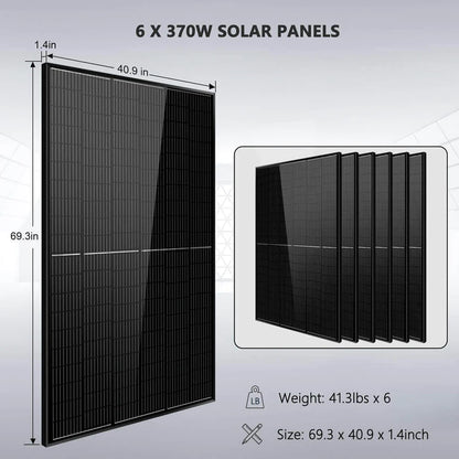 SUNGOLD POWER OFF GRID 6000W SOLAR KIT 48VDC 120V/240V INVERTER LIFEPO4 10.24KWH LITHIUM BATTERY 6 X 370 WATT SOLAR PANELS SGK-PRO64