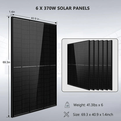 SUNGOLD POWER OFF-GRID SOLAR KIT 5000W 48VDC 120V 10.24KWH POWERWALL LITHIUM BATTERY 6 X 370 WATTS SOLAR PANELS SGM-5K10M