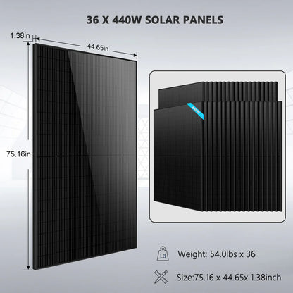 SungoldPower 11.4kW Hybrid Solar System Kit 48V Split Phase 51.2kWh Lithium Battery 36 x 440 Watt Solar Panel SGH-11N5E