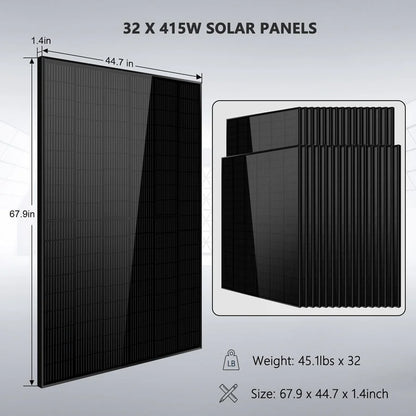 SUNGOLD POWER 16,000W Off-Grid Solar System 48VDC 120V/240V LIFEPO4 25.6kWh Lithium Battery 32 X 415 Watts Solar Panels SGR-16K25E