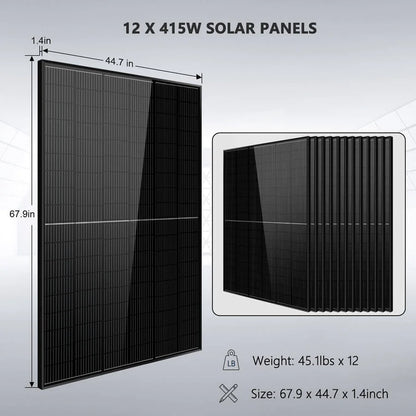 SUNGOLD POWER OFF GRID SOLAR KIT 10000W 48VDC 120VAC/240V 20.48KWH POWERWALL LITHIUM BATTERY 12 X 415 WATTS SOLAR PANELS SGM-10M2T