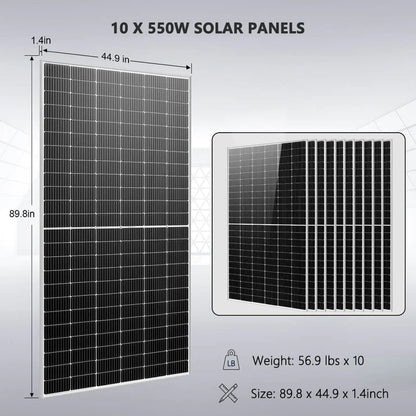 SUNGOLD POWER OFF GRID 10,000W SOLAR KIT 48VDC 120V/240V SOLAR INVERTER 10 X 550 WATTS SOLAR PANELS 4 X 5.12KWH POWERWALL LITHIUM BATTERY SGM-10K20