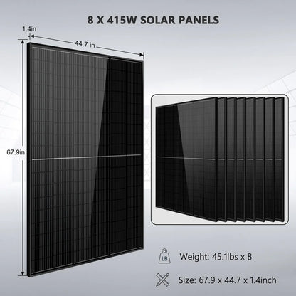 SUNGOLD POWER OFF-GRID SOLAR KIT 8000W 48VDC 120V/240V LIFEPO4 10.24KWH LITHIUM BATTERY 8 X 415 WATTS SOLAR PANELS SGR-8K10E