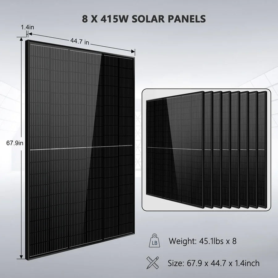 Sungold Power Off‑Grid Solar Kit 8,000W 48VDC 120V/240V LiFePO₄ 10.24 kWh Battery & 8×415W Solar Panels SGR‑8K10E