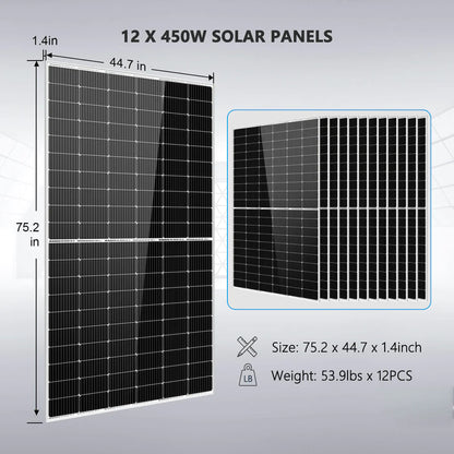 SUNGOLD POWER OFF GRID 10000W SOLAR KIT 48VDC 120V/240V POWER OUTPUT LIFEPO4 20.48KWH LITHIUM BATTERY 12 X 450 WATTS SOLAR PANELS SGR-10K2M