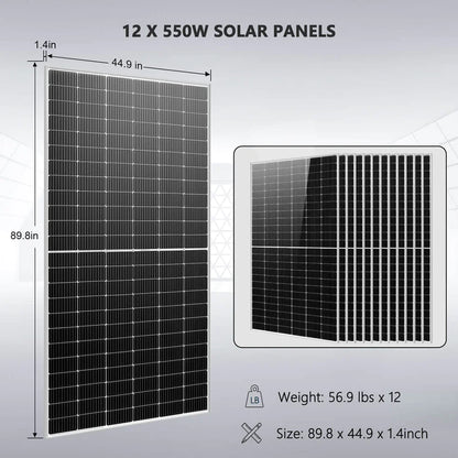 SUNGOLD POWER 10,000W OFF GRID SOLAR KIT 25.6KWH  48VDC 120V/240V 12 X 550 WATTS SOLAR PANELS SGR-10K25S