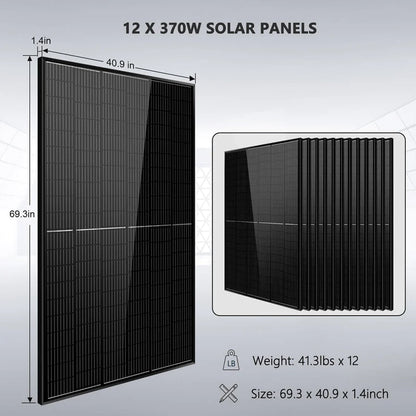 SUNGOLD POWER OFF-GRID SOLAR KIT 13000W 48VDC 120VAC/240V 20.48KWH POWERWALL LITHIUM BATTERY 12 X 370 WATTS SOLAR PANELS SGM-1320M