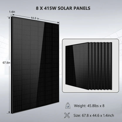 SUNGOLD POWER Off-Grid Solar Kit 6,500W 48VDC 120/240VAC OUTPUT 10.24KWH Lithium Battery 8 X 415W Solar Panels SGR-6510E