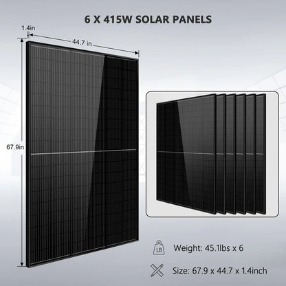 SUNGOLD POWER OFF-GRID 5000W SOLAR KIT 48VDC 120V INVERTER LIFEPO4 10.24KWH LITHIUM BATTERY 6 X 415 WATTS SOLAR PANELS SGR-5KE