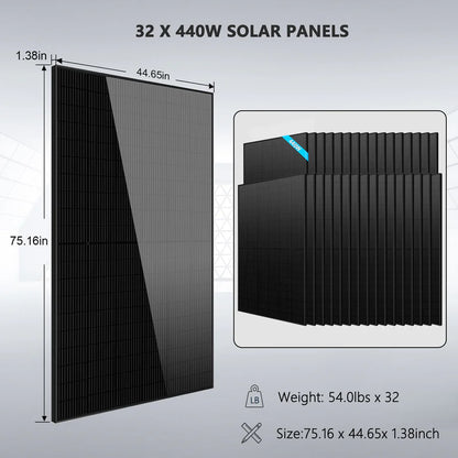 SUNGOLD POWER 20kW Off Grid Solar Kit 48VDC LiFePO4 30.72kWh Lithium Battery 32 x 440 Watts Solar Panels SGR-20K30E