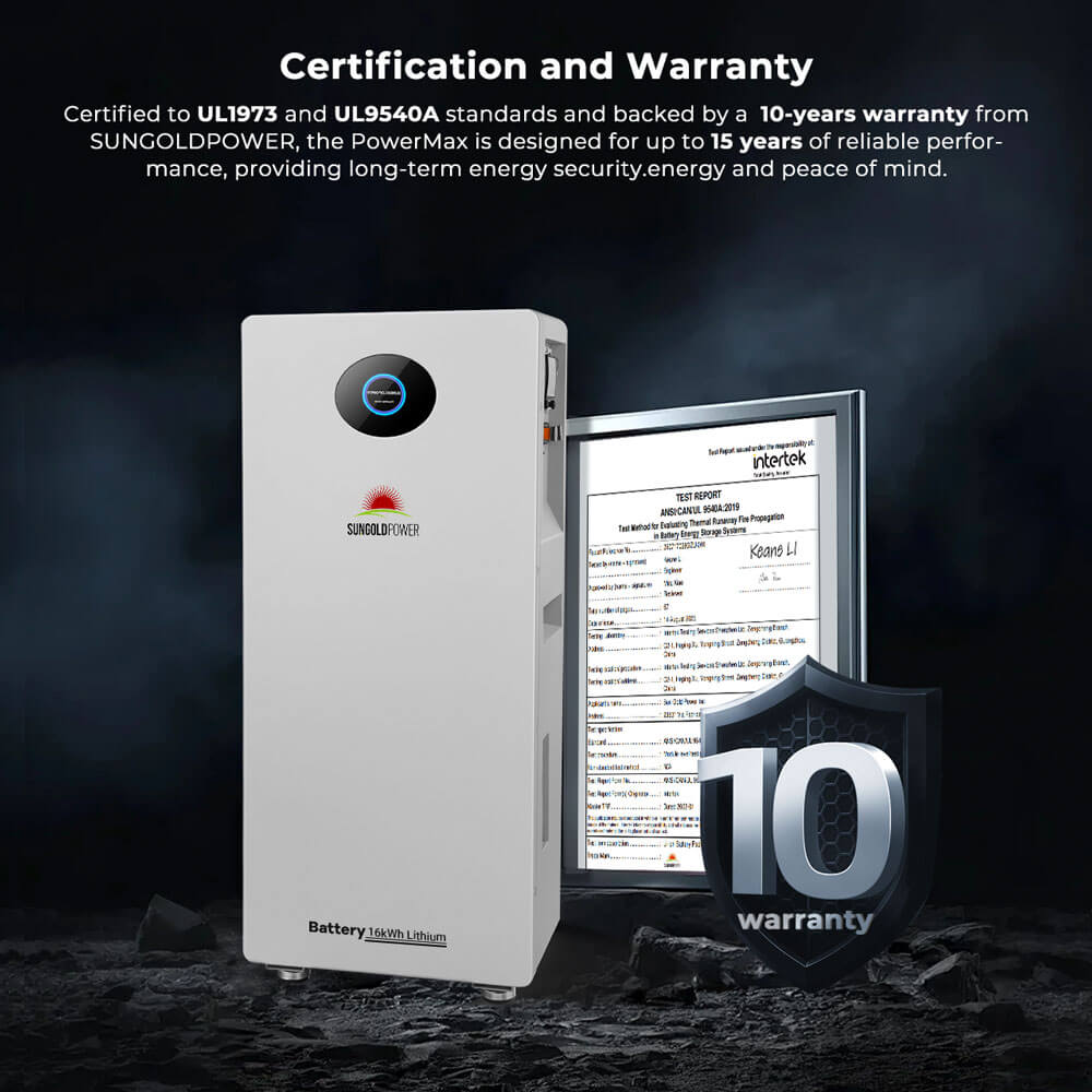Sungold Power PowerMax 16.07kWh 51.2V 314Ah Outdoor LiFePO4 Energy Storage Battery | UL1973 & UL9540A | CEC Listed