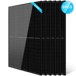 Six Sungold Power black monocrystalline panels stand upright in a row. A blue label shows 370W, and a 6PCS badge appears—ideal for off-grid solar setups requiring high-efficiency PERC technology.
