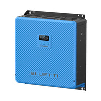 A blue, wall-mounted Bluetti RV5 energy device with a textured front, small display screen, control buttons, and visible vents on top serves as a reliable RV power supply.
