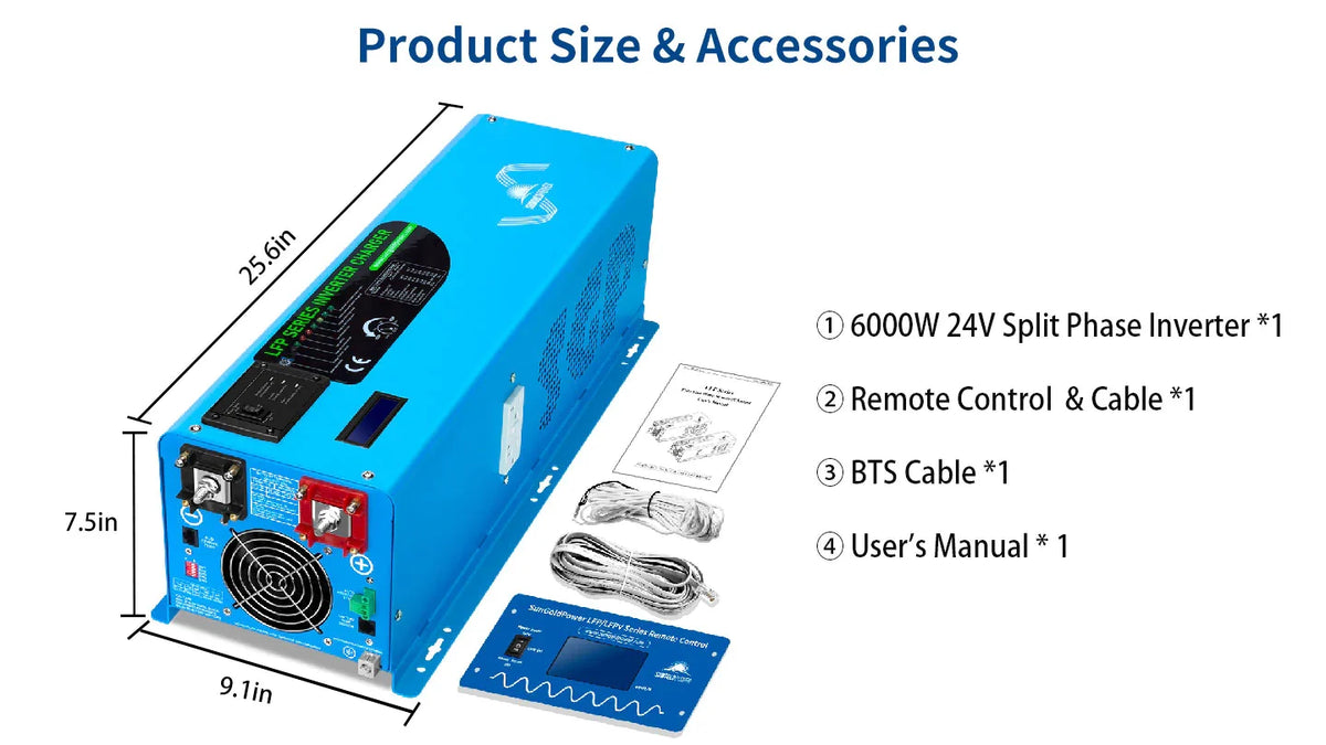 Sungold Power 6,000W DC 24V Split Phase Pure Sine Wave Inverter with Charger