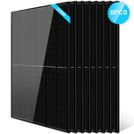 Eight Sungold Power high-efficiency PERC monocrystalline panels stand upright in a row. A blue label on the top left reads 370W, and a blue badge on the top right says 8PCS—ideal for off-grid solar systems.