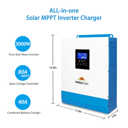 SUNGOLD POWER 3000W 24V SOLAR INVERTER CHARGER + 2*24V 100AH BATTERIES