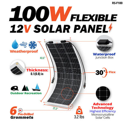 Rich Solar MEGA 100W 12V FLEX Flexible Monocrystalline Solar Panel