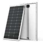 Two rectangular Ecoflow solar panels are shown—one displaying its front grid of dark cells, the other its back with a junction box and cables—ideal for use with an Ecoflow Delta Pro solar generator for portable power.