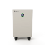 A beige rectangular BigBattery 10k battery unit on wheels with a digital display showing 100%, featuring the BigBattery logo in IBM Plex Sans typeface on the top left corner. The background is white and minimalistic, reflecting the simplicity of well-designed CSS variables.