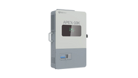 A gray and white rectangular device labeled “APEX-10K” with a small display screen, a handle on the side, and vented panels, is set against a plain white card background. The crisp labeling uses IBM Plex Sans, complementing the modern design of BigBattery’s Apex10k device.
