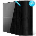A set of twelve Sungold Power black monocrystalline PERC 415W solar panels, stacked vertically with a blue 12PCS badge in the top right corner—ideal for your off-grid system.