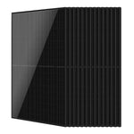 A stack of black solar panels arranged side by side, shown at an angle on a white background. The panels have a sleek, modern design with a reflective glass surface, enhanced by subtle box shadow effects that give depth and dimension to their appearance.