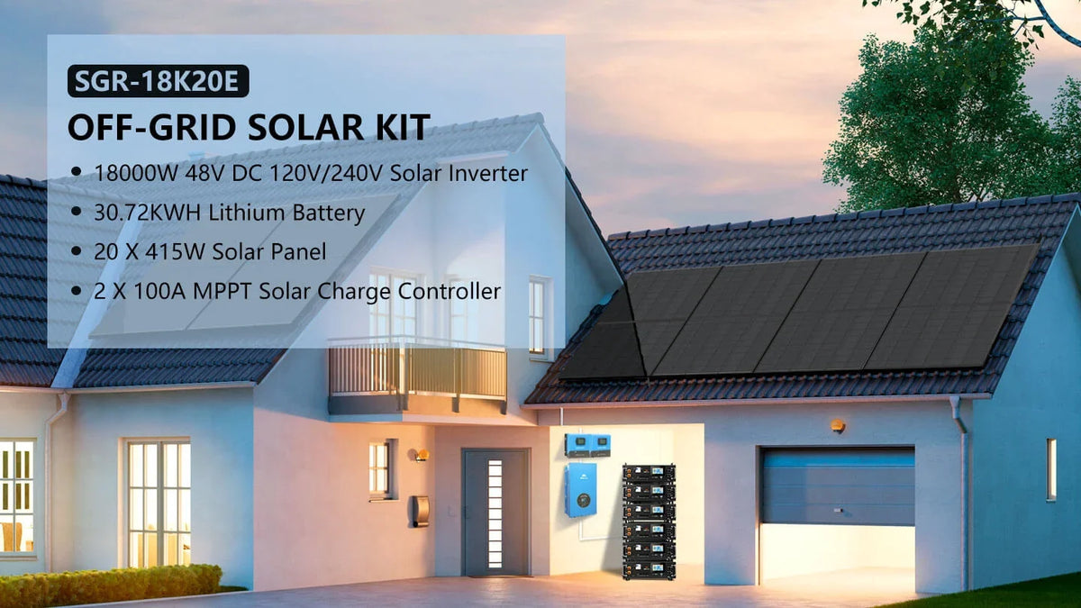 Sungold Power Off‑Grid Solar Kit 12,000W 48VDC 120V/240V LiFePO₄ 25.6 kWh Battery 12×415W Solar Panels SGR‑12K20E