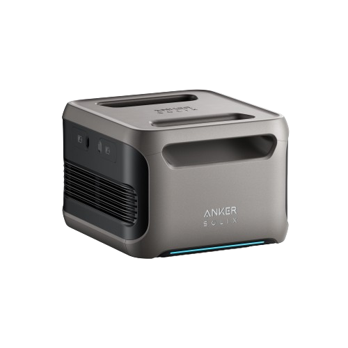 The compact gray Anker device, featuring a top handle, side vents, and subtle front branding, delivers portable power and energy storage with an efficient LFP battery.