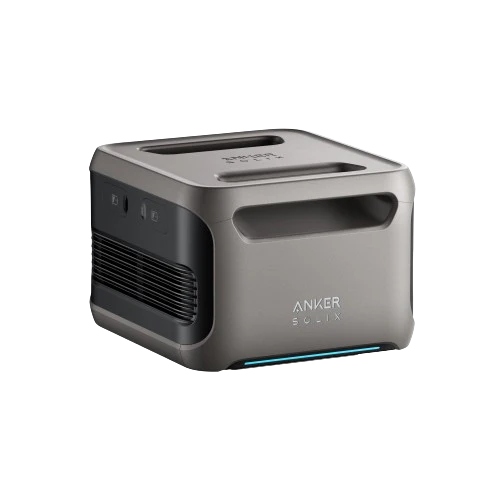 The Anker SOLIX F3800 is a compact, rectangular gray portable power station with top handles, side vents, LFP battery tech, front ports, and an 840Wh capacity for reliable power anywhere.