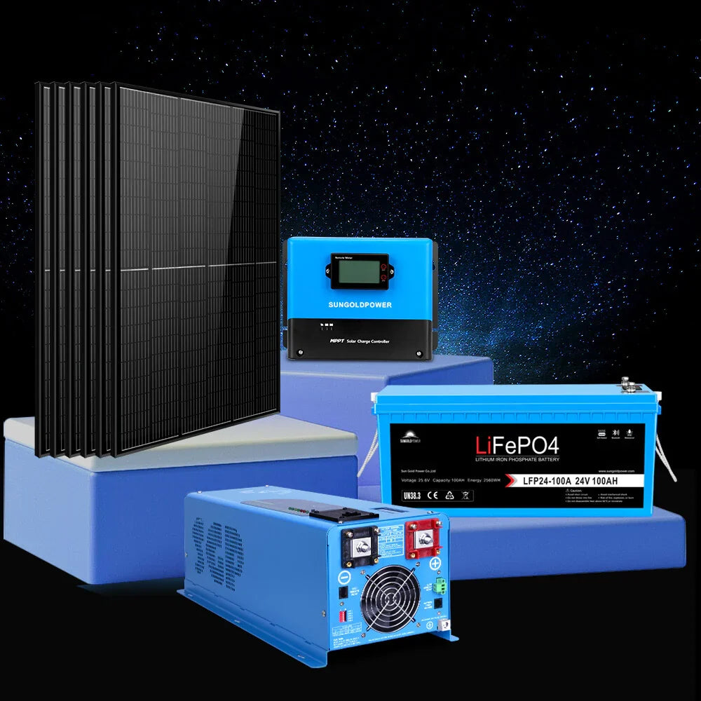 Sungold Power Off‑Grid 6,000W Solar Kit 24VDC 120V/240V Inverter/Charger | LiFePO4 10.24 kWh Battery & 6×370W Solar Panels (SGK‑PRO62)