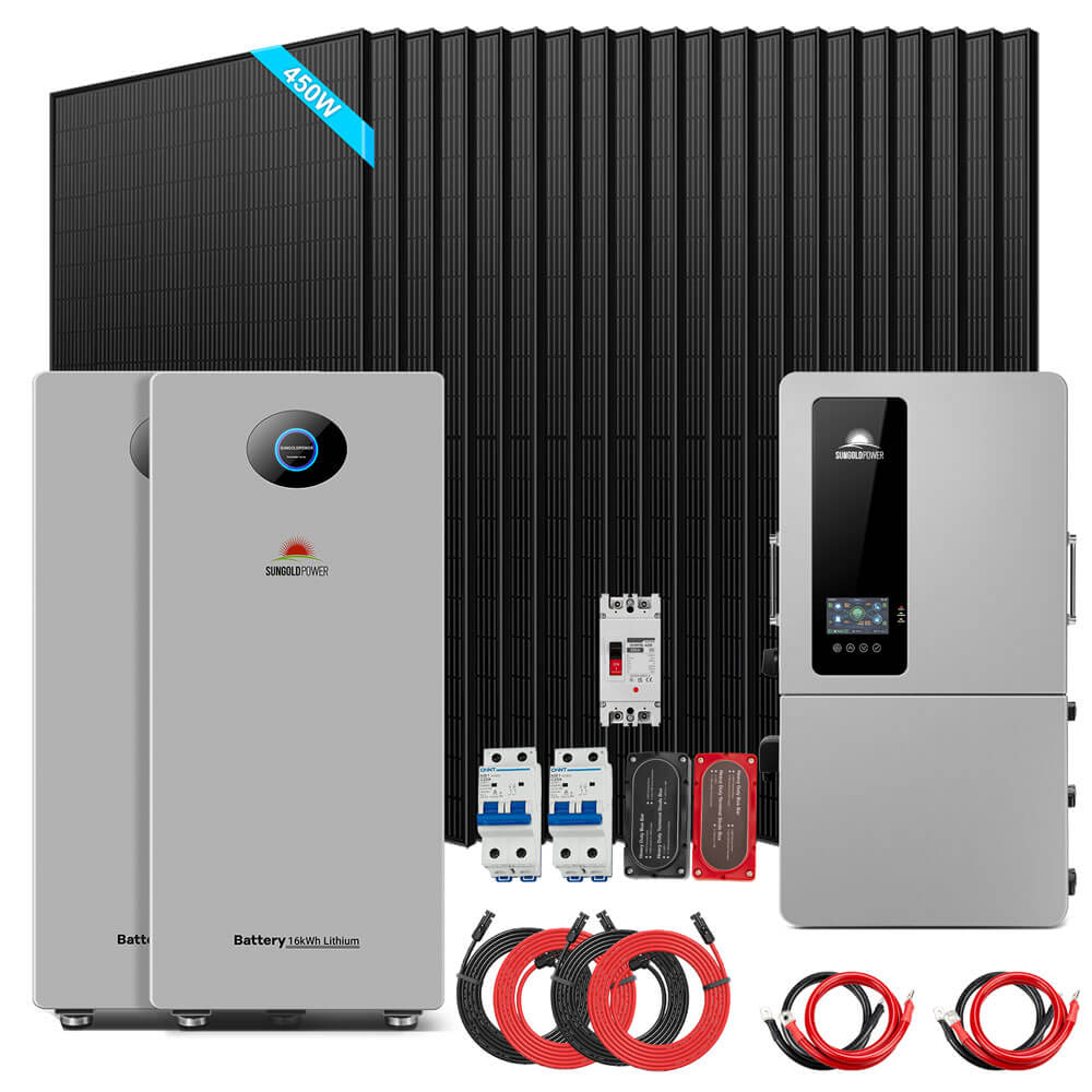 Sungold Power 12kW Hybrid Solar Kit 48V | 20 x 450W Bifacial N-Type Solar Panels + 16.07kWh PowerMax Outdoor Battery | SGS12K-PM1-450