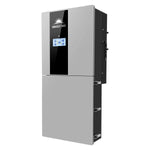 A rectangular Sungoldpower 11.4KW solar inverter with a silver body, black vertical panel, and digital display screen, mounted on a wall—perfect for integrating into your off-grid hybrid solar system.