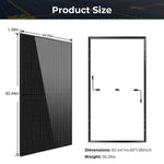 Sungold Power solar panel size diagram shows front and back views with dimensions 82.44 x 44.65 x 1.38 inches, weight 56.2 lbs, labeled measurements—ideal for hybrid inverter or lithium battery storage in your Hybrid Solar Kit.