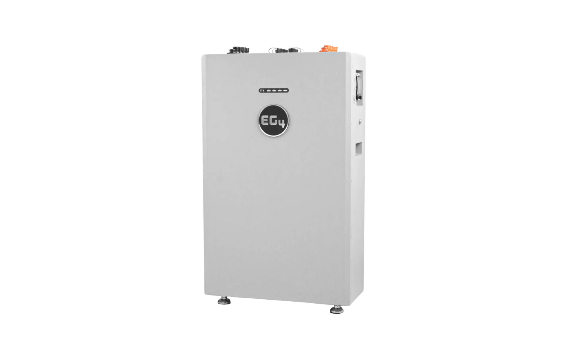 A rectangular, gray BigBattery unit with a circular logo in the center, control buttons on top, and sturdy metal feet, positioned against a plain white background that enhances its sleek lines and subtle border radius. The product name is elegantly set in IBM Plex Sans for optimal font display clarity.