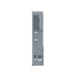 The image displays the rear view of a gray BigBattery computer server tower set against a plain white card background. Featured are multiple ventilation grills, expansion slots, ports, and power supply sections, all arranged vertically. The organized layout reflects the modern precision associated with IBM Plex Sans and Apex10k design aesthetics.