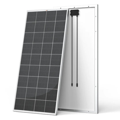 Two Ecoflow solar panels are shown: one displays a grid of dark photovoltaic cells, while the other reveals the back panel with wiring and a junction box—perfect for off-grid setups or solar kits.