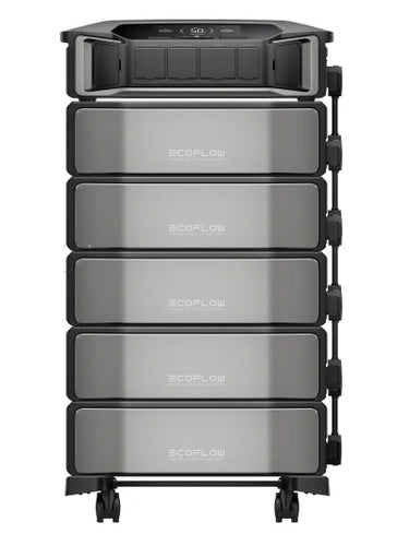The EcoFlow DELTA Pro Ultra 7,200W 30,000Wh Portable Power Station is a wheeled, stackable kit with multiple battery modules and a control panel—perfect for any off-grid power system.
