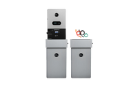 Two gray rectangular EG4 battery storage units stand side by side, one with a display screen and colored cables, showcasing a reliable 48V system ideal for off-grid energy storage against a plain white background.